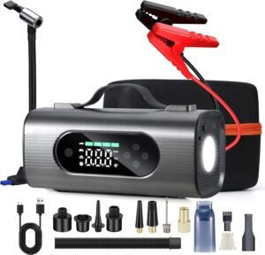 Portable Car Battery Jump Starter And Wireless Vacuum Cleaner With Air Compressor.